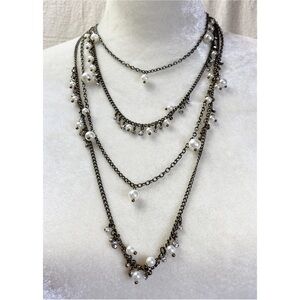 Abercrombie & Fitch layered antiqued goldtone faux Pearl rhinestone necklace
